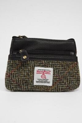 Harris Tweed Barra 3 Zip Purse | HB127 (C) Black Leather