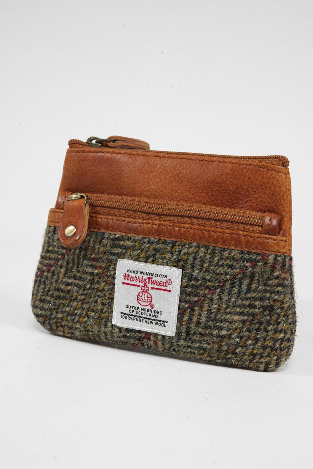 Harris Tweed Barra 3 Zip Purse | HB127(C) Tan Leather