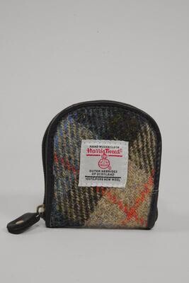 Harris Tweed Lewis Tray Coin Purse | A0162 (C) (Black Leather)
