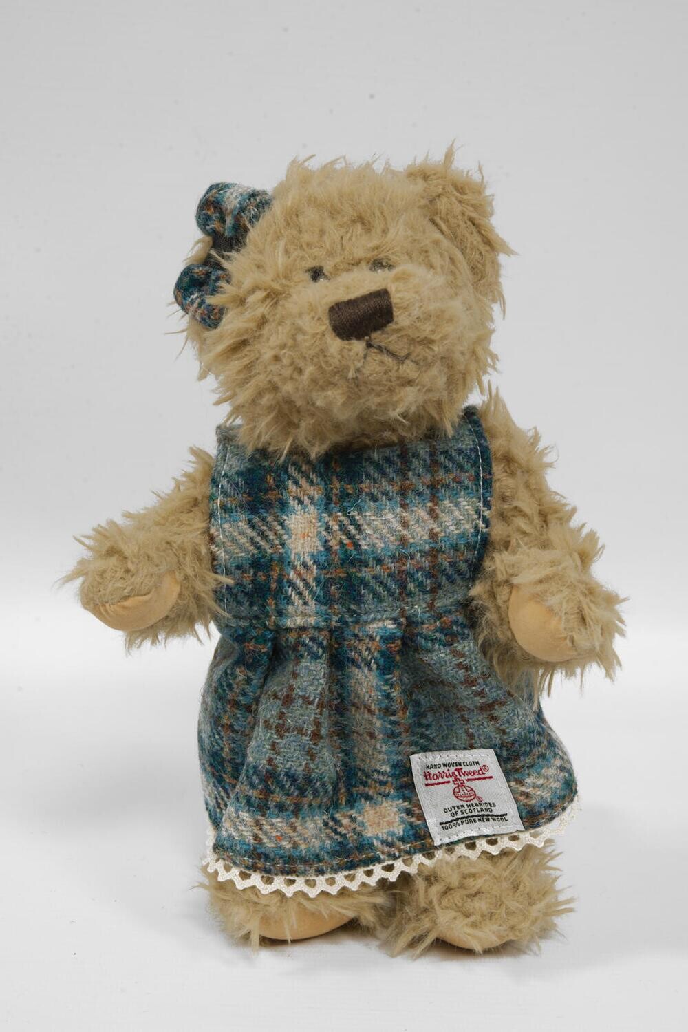 Teddy Bear with Harris Tweed Outfit | Girl Duck Egg Check Small
