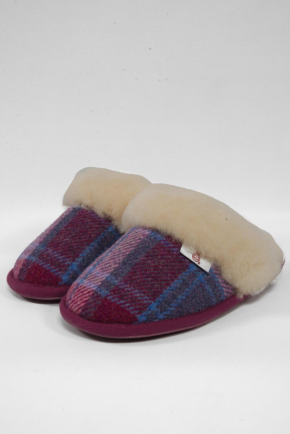 Harris Tweed Kate Slippers | Pink/Damson Check