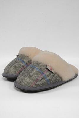 Harris Tweed Kate Slippers | Grey/Pink Check