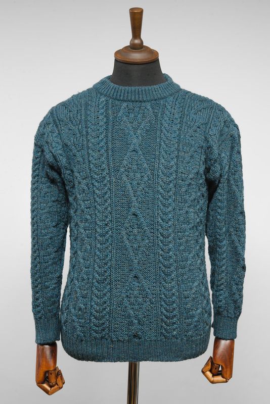Unisex Aran Crew Neck Jumper | Mallard