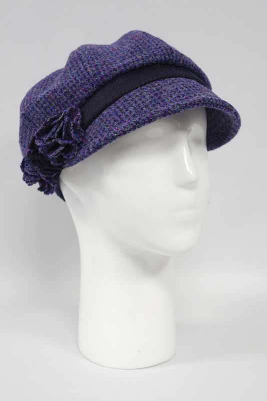 Harris Tweed Ladies Flower Hat | Violet With Navy Band
