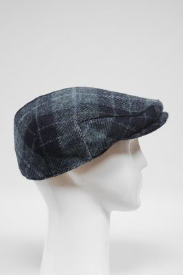 Harris Tweed Flat Cap | Navy/Blue Check (GA)
