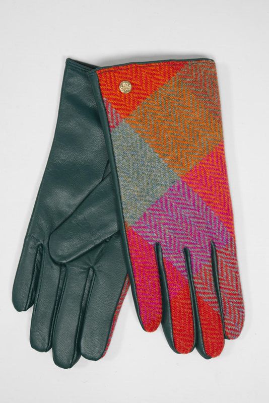Harris Tweed Ladies Harriet Gloves | Red/Pink Block Check