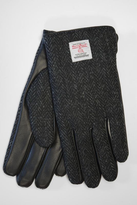 Harris Tweed Men&#39;s Gloves | Black Herringbone