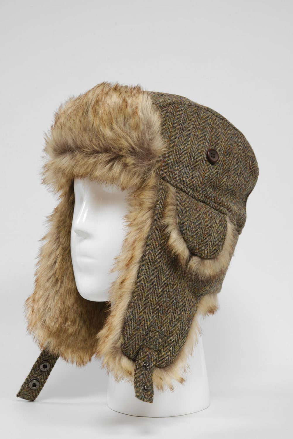 Harris Tweed Trapper Hat | Brown Herringbone w/Overcheck