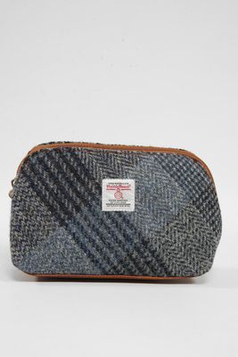 Harris Tweed Cosmetic Bag Style 2 | A0178 (C) (Tan Leather)
