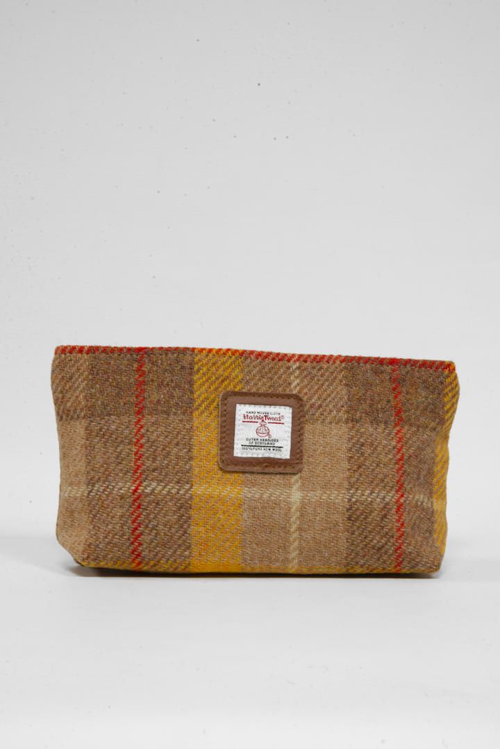 Harris Tweed Cosmetic Bag | A0230 (Tan Leather) (Small Label)