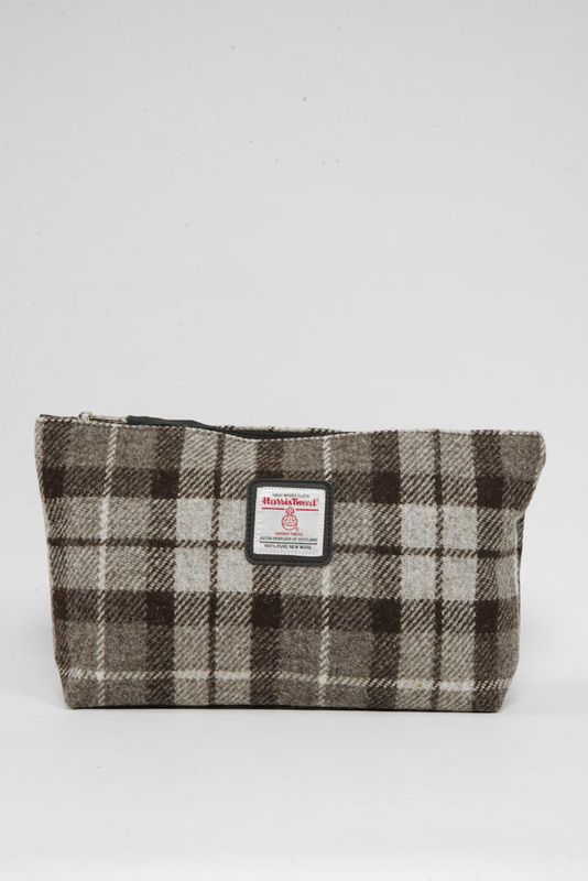 Harris Tweed Toiletries Bag | A0245 (Black Leather) (Small Label)