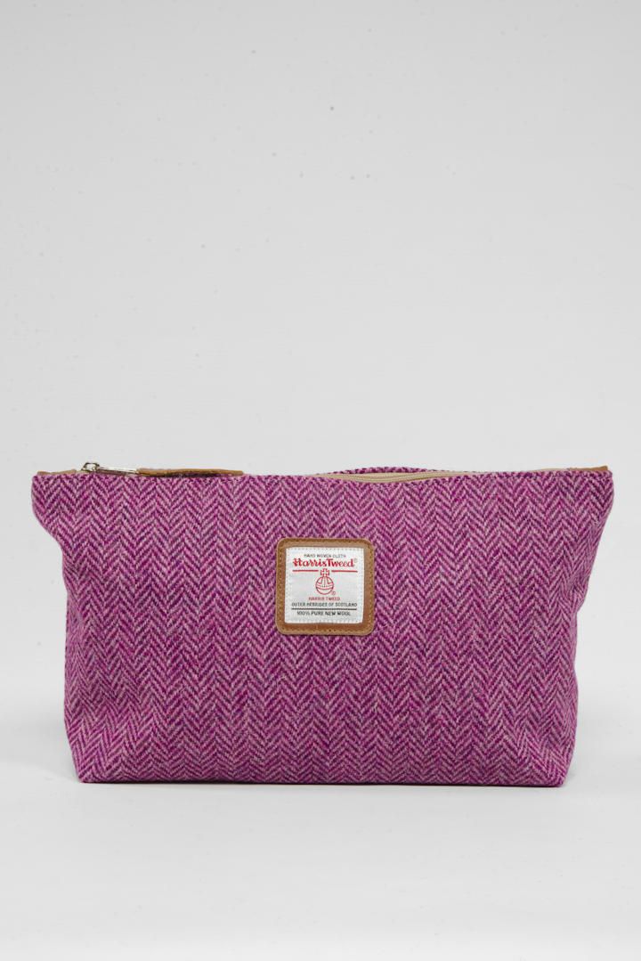 Harris Tweed Toiletries Bag | NHB3 (Tan Leather) (Small Label)
