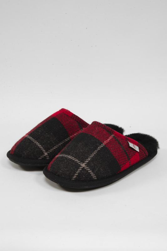 Harris Tweed William Slippers | Red/Black Check