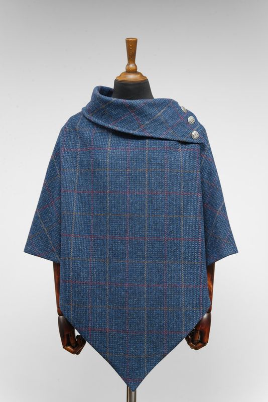 Harris Tweed Ladies Celtic Cape | Blue Check