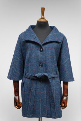 Harris Tweed Ladies Belted Cape | Blue Check