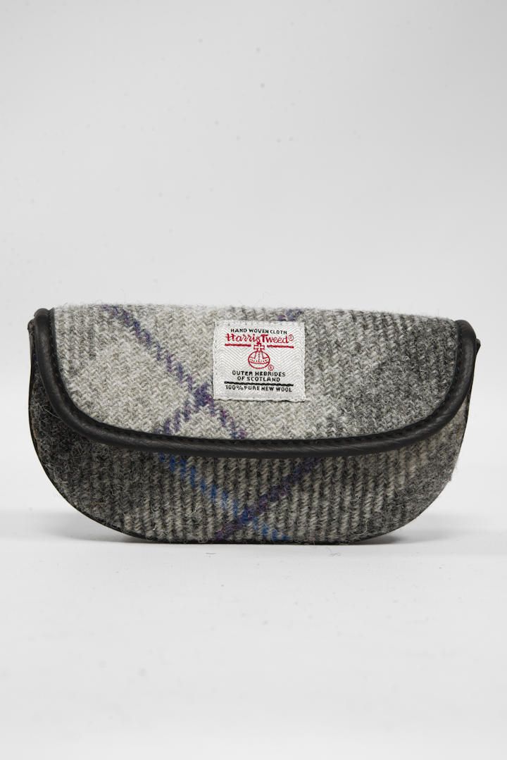 Harris Tweed Spectacle Case Style 2 | A0187(C) (Black Leather)(NL)