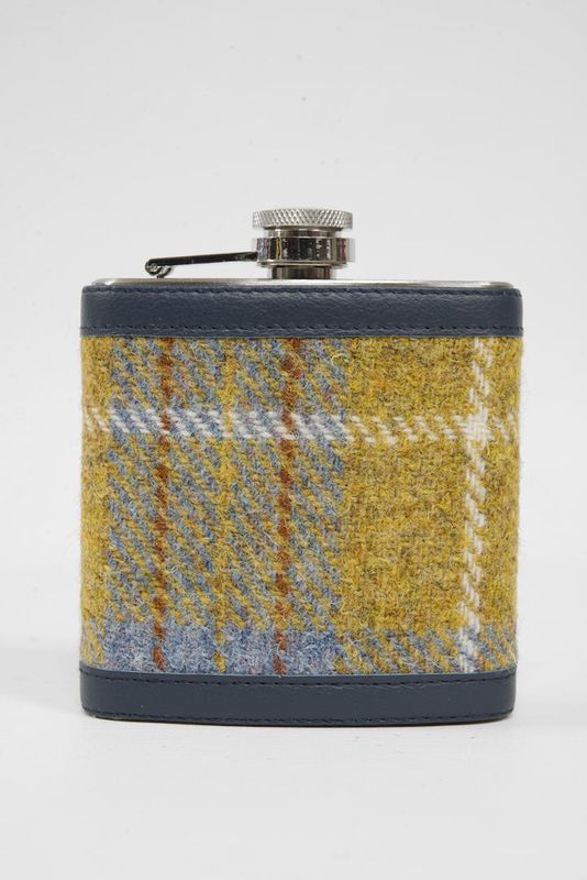 Harris Tweed Hip Flask | A0102 Navy Leather