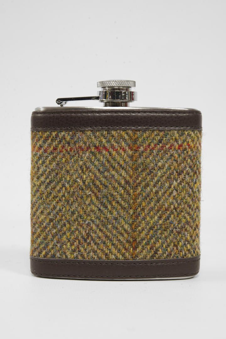 Harris Tweed Hip Flask | HB67 Brown Leather