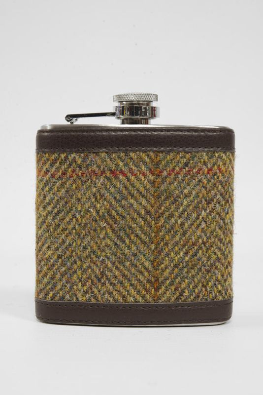Harris Tweed Hip Flask | HB67 Brown Leather