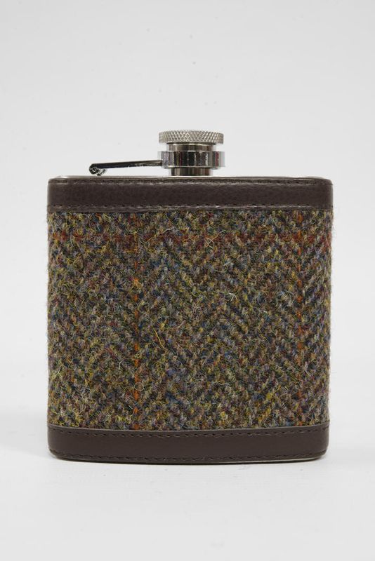 Harris Tweed Hip Flask | HB40 Brown Leather