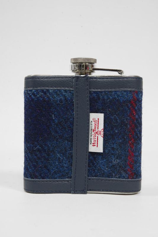 Harris Tweed Hip Flask | A075 Navy Leather