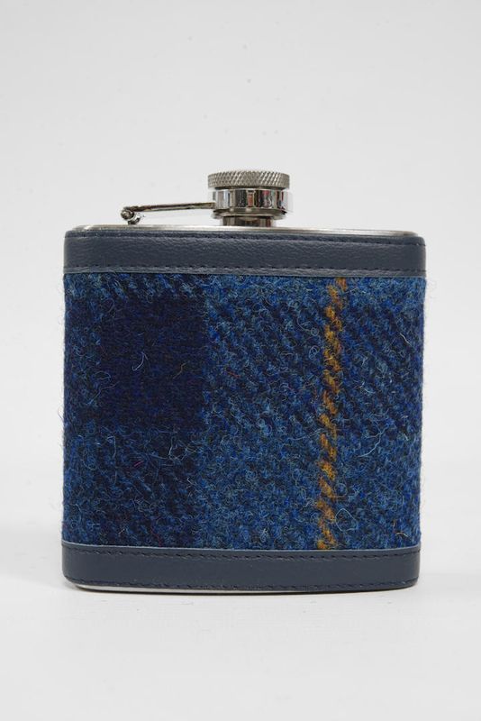 Harris Tweed Hip Flask | A075 Navy Leather