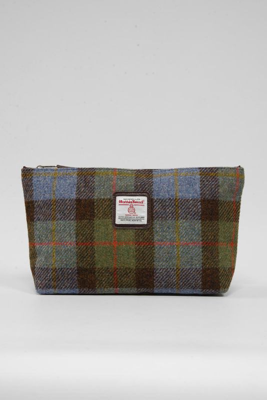 Harris Tweed Toiletries Bag | A017 Brown Leather