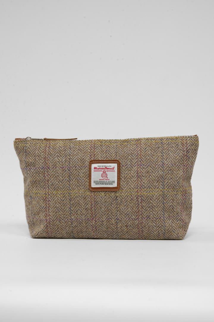 Harris Tweed Toiletries Bag | HB137 Tan Leather