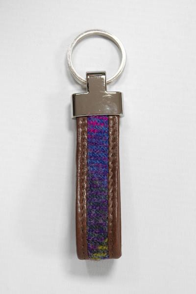 Harris Tweed Loop Keyring | A0114 Brown Leather