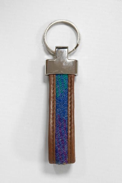 Harris Tweed Loop Keyring | A0222 Brown Leather