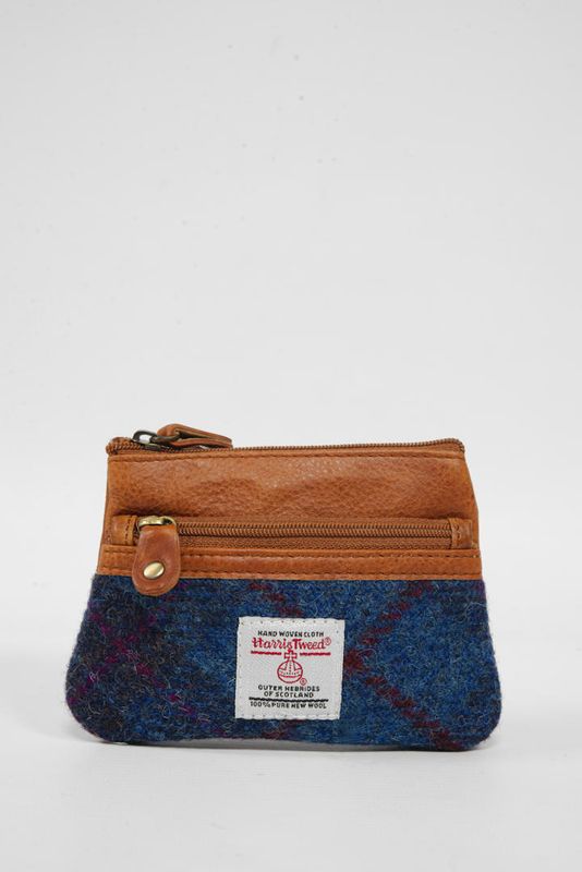 Harris Tweed Barra 3 Zip Purse | A0174 (C) (Tan Leather)