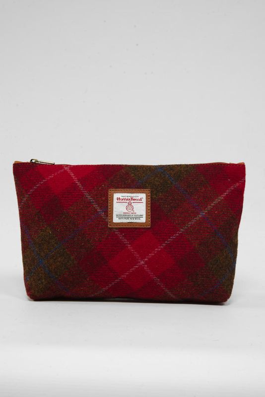 Harris Tweed Toiletries Bag | A001 (C) (Tan Leather)