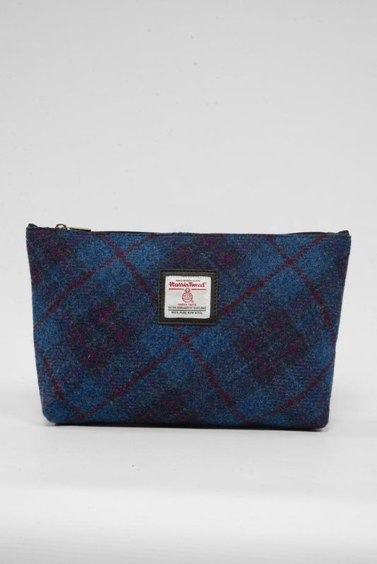 Harris Tweed Toiletries Bag | A0174 (C) (Black Leather)