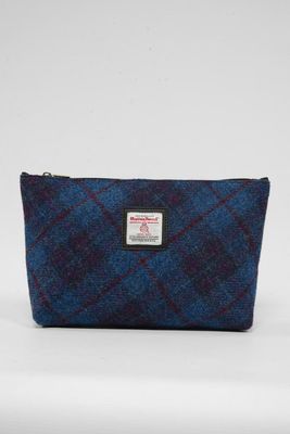 Harris Tweed Toiletries Bag | A0174 (C) (Black Leather)