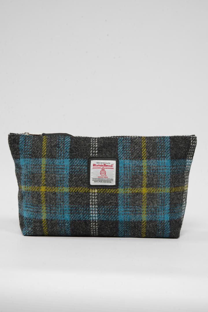 Harris Tweed Toiletries Bag | A0204 (Black Leather)