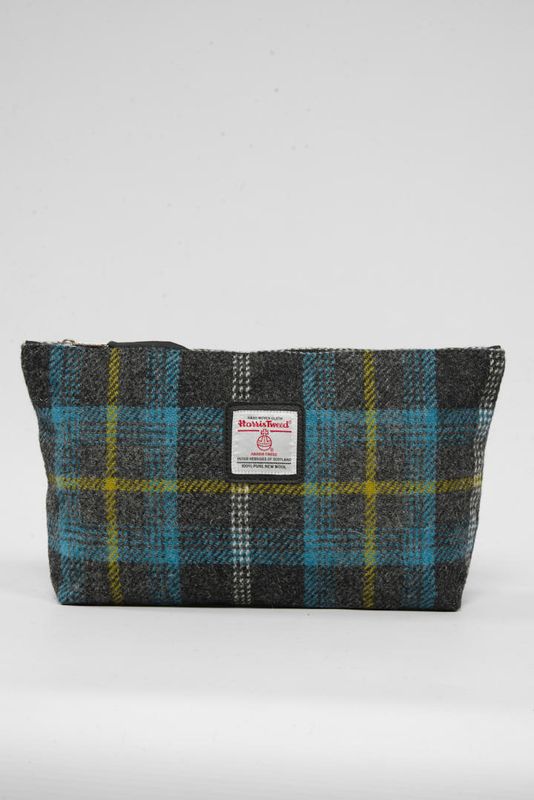 Harris Tweed Toiletries Bag | A0204 (Black Leather)