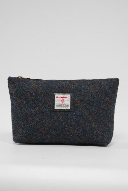 Harris Tweed Toiletries Bag | A0239 (C) (Black Leather)