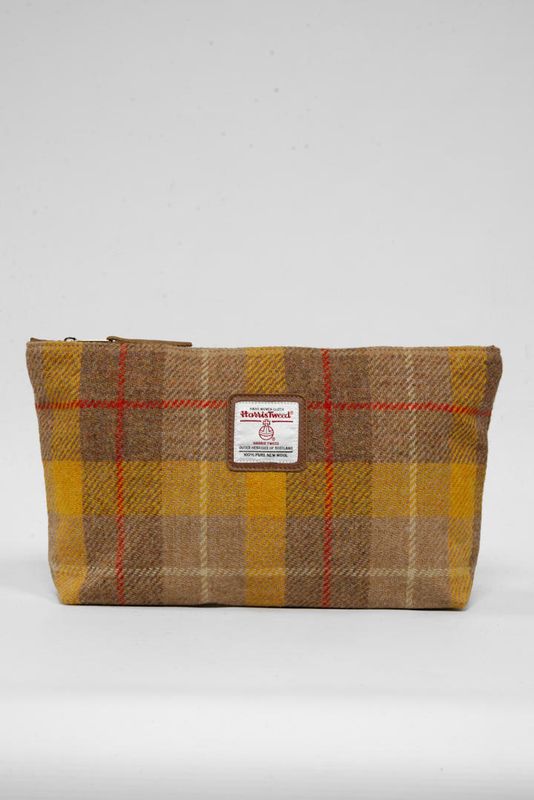 Harris Tweed Toiletries Bag | A0230 (Tan Leather)