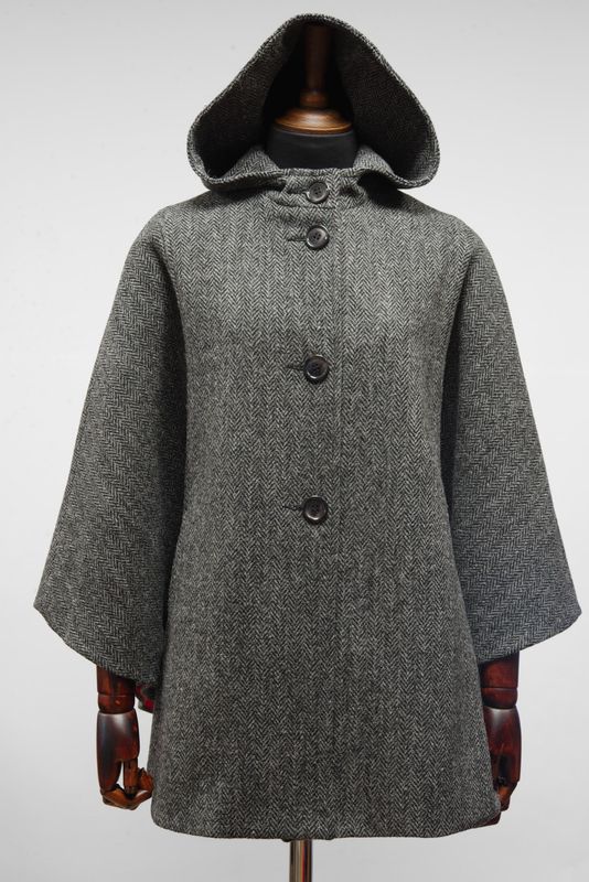 Harris Tweed Ladies Hooded Cape | HB64 Black/Grey Herringbone