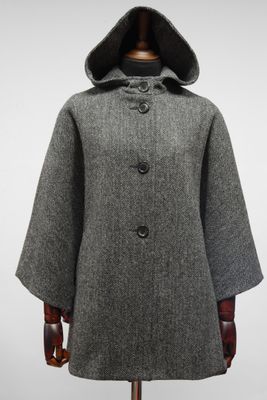 Harris Tweed Ladies Hooded Cape | HB64 Black/Grey Herringbone