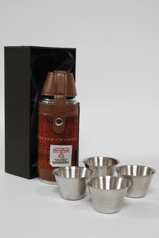 Harris Tweed Hunting Flask | Brown Orange Check
