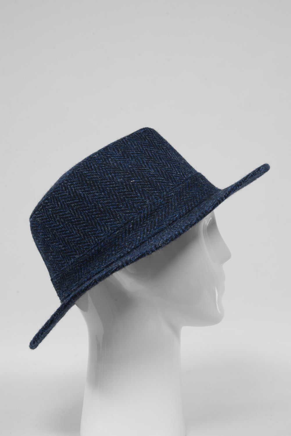 Harris Tweed Fedora Hat | Navy Herringbone