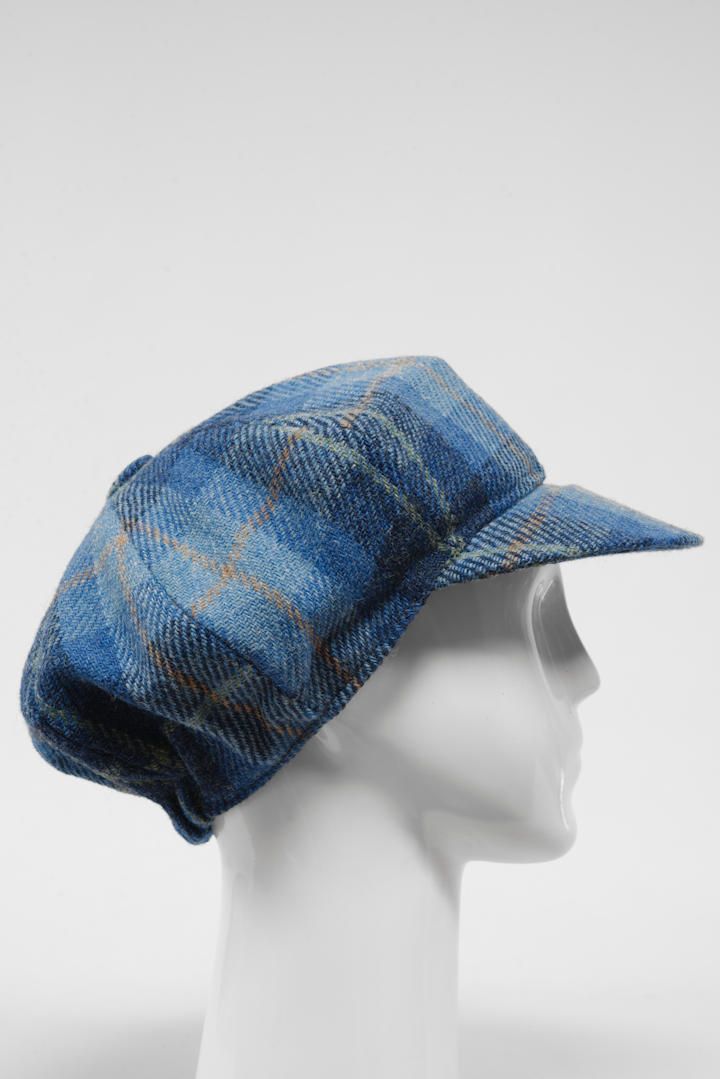 Harris Tweed Baker Boy Hat | Blue Pastel Check (GC)