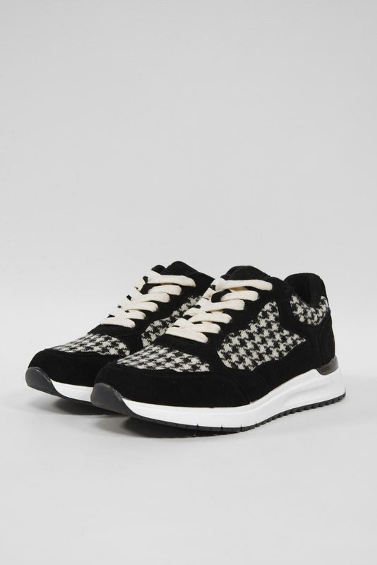 Harris Tweed Rosie Trainers | Black/White Houndstooth