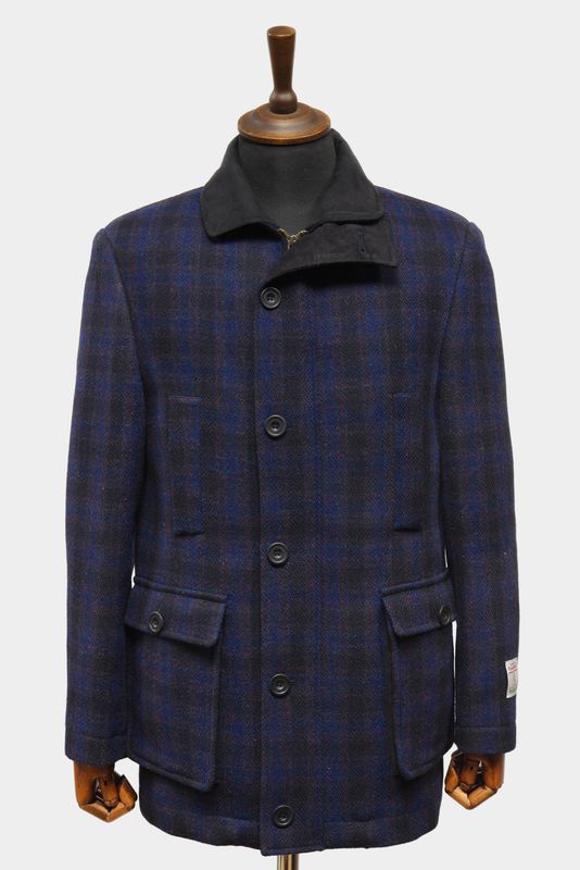 Harris Tweed Boyd Field Coat | Navy Block Check