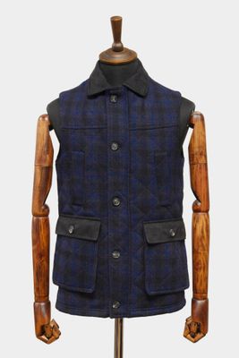 Harris Tweed Chuck Country Gilet | Navy Block Check