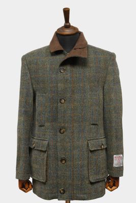 Harris Tweed Boyd Field Coat | Green Herringbone With Overcheck
