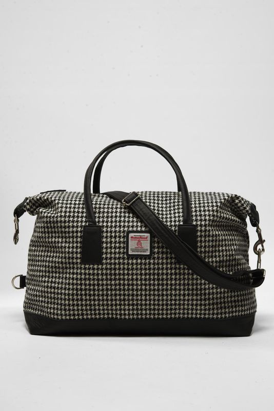 Harris Tweed Luggage Bag | HO63 (Black Leather)