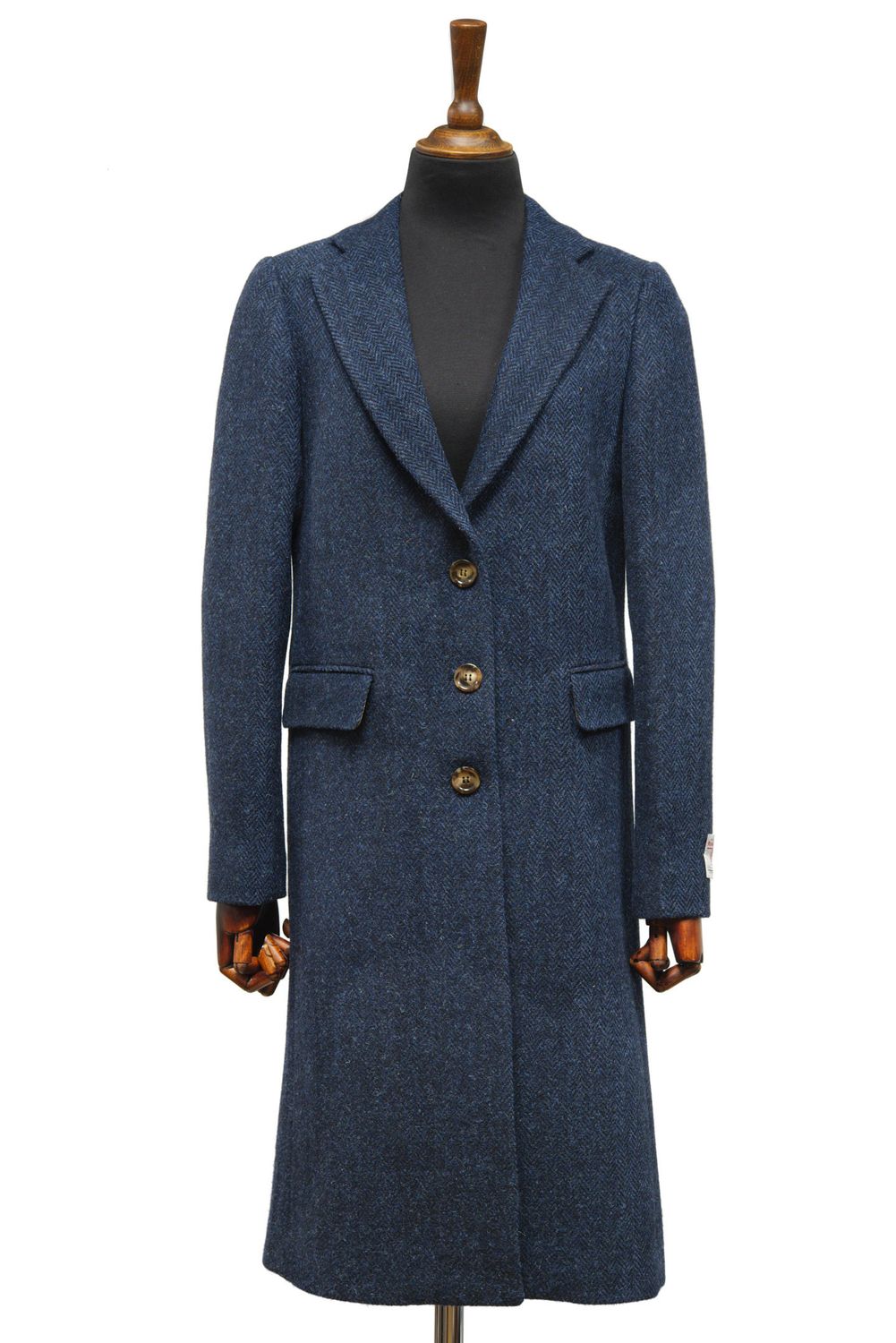 Harris Tweed Ladies Mabel Long Coat | Navy Herringbone