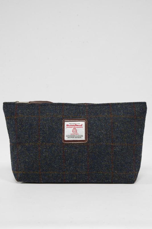 Harris Tweed Toiletries Bag | A0239 (Brown Leather)